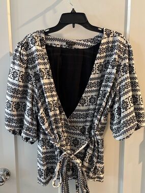 Black and White Patterned Wrap Top